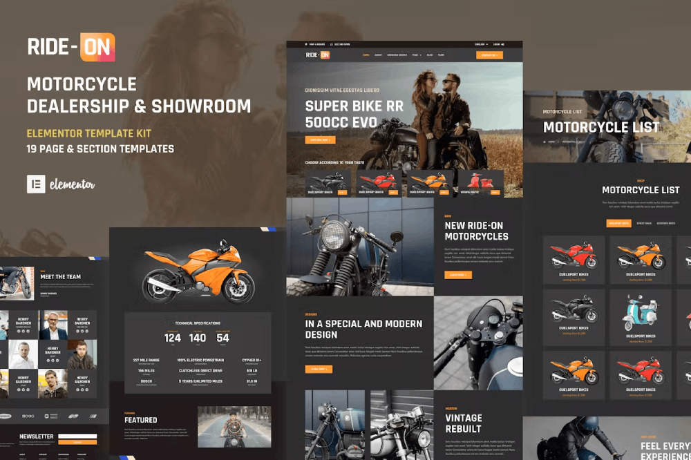 Motorcycle Dealership WordPress Elementor Template