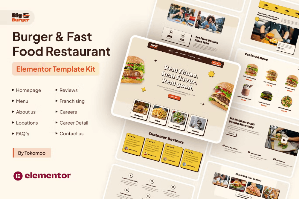 Burger & Fast Food Restaurant Elementor Template